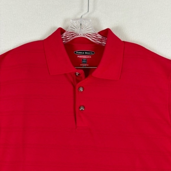 Pebble Beach Performance Golf Polo Shirt Red with Red Stripes Size L - Picture 3 of 11
